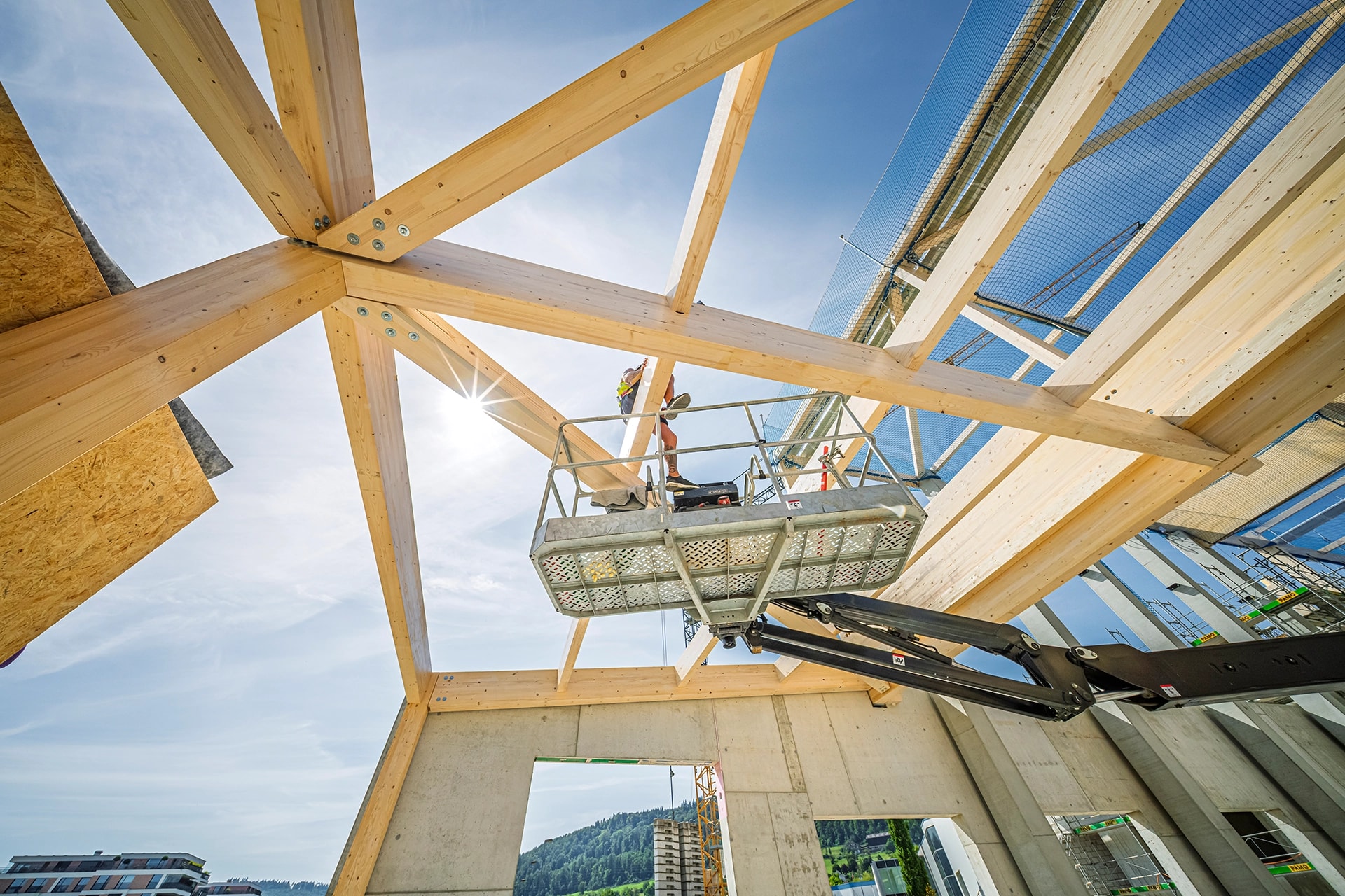 Façade of a completed timber building by X-Wood®